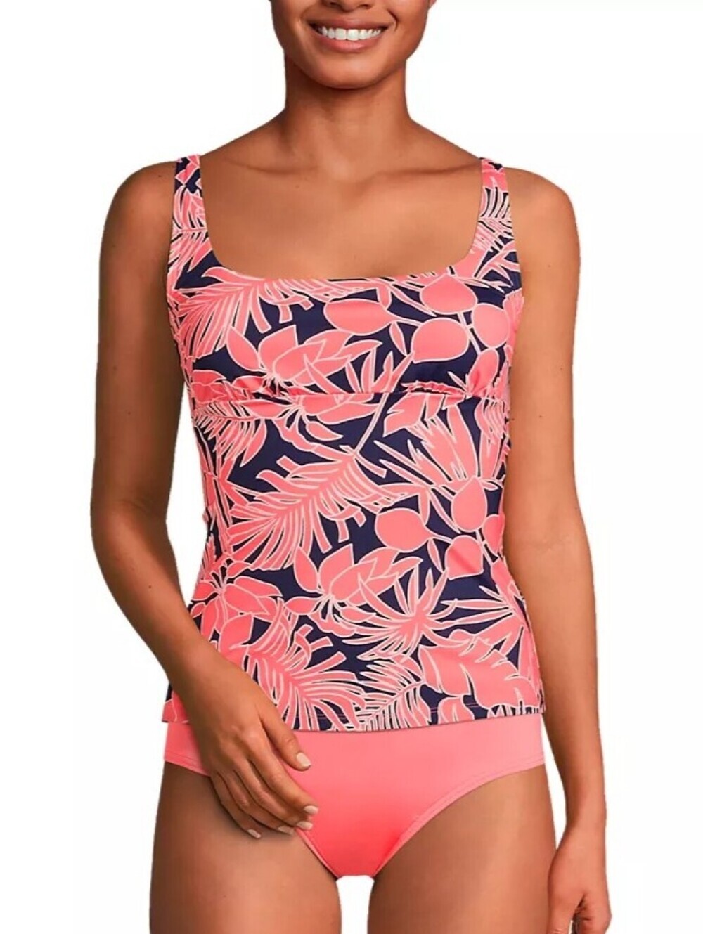 Lands' End Square Neck Underwire Tankini Swim Top Tropical Palm Leaf XS
